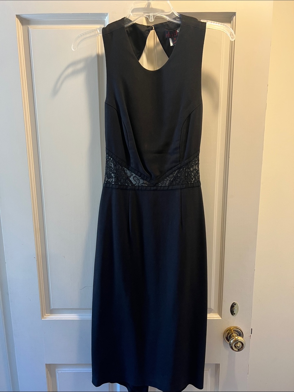 Sleeveless Black Midi Dress with Lace Waist Detail